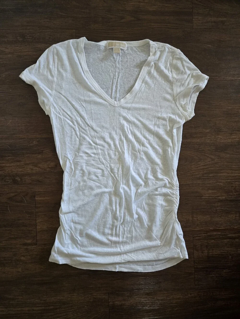 Michael Kors White Linen Blend V-neck Tee S